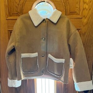 Women’s Time and Tru Suede-like Jacket with White Shearling trim